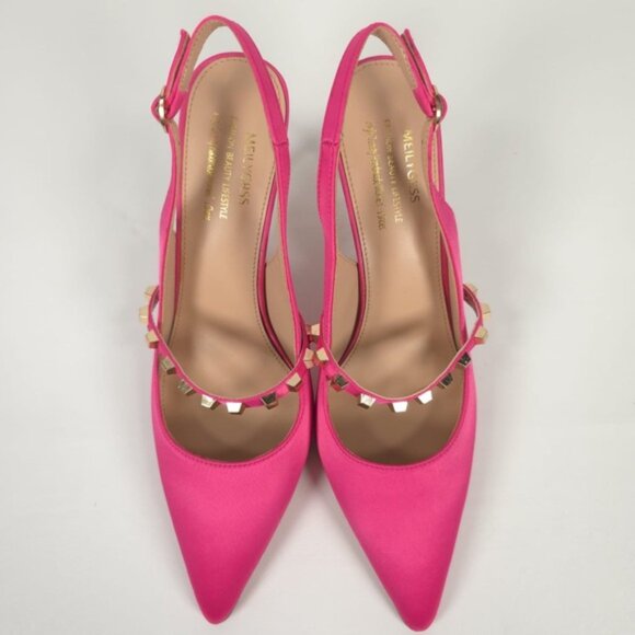 NWOB‎ MEILYGRSS High Quality HANDMADE Metallic Rivets Satin Heels Sandals 9.5 - Picture 5 of 16